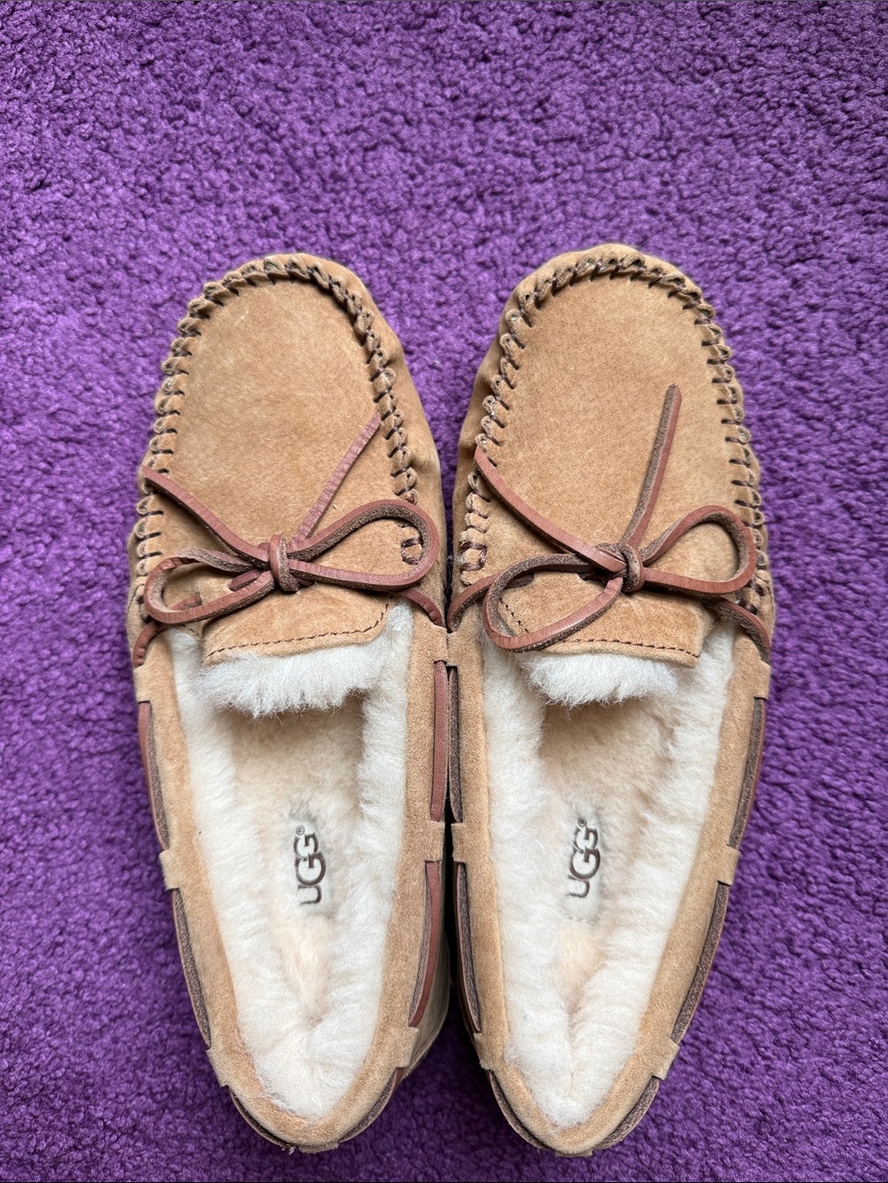 UGG Chestnut Suede Shearling Moccasin Slippers